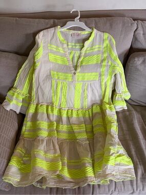 Women’s Neon Yellow Striped Tiered Dress by